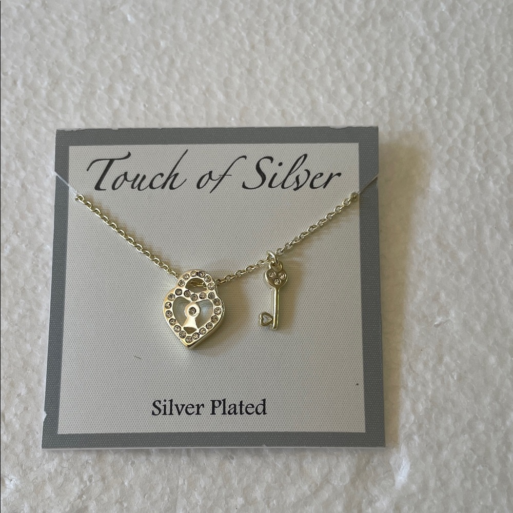 Heart and Key Necklace - silver plated